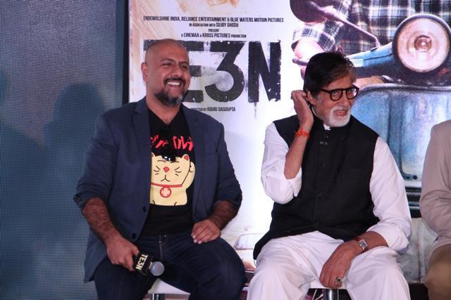 Music composer Vishal Dadlani with actor Amitabh Bachchan during the music launch of film Te3n in Mumbai. (IANS) Music composer Vishal Dadlani with actor Amitabh Bachchan during the music launch of film Te3n in Mumbai. (IANS)