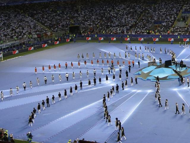 The nine-minute opening ceremony ahead of the Champions League final football match between Real Madrid and Atletico Madrid at the San Siro stadium in Milan. (AP Photo)