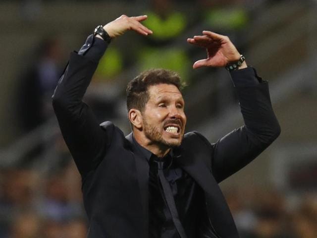 Atletico Madrid coach Diego Simeone gestures during the Uefa Champions League final match against Real Madrid. (Reuters Photo) Atletico Madrid coach Diego Simeone gestures during the Uefa Champions League final match against Real Madrid. (Reuters Photo)