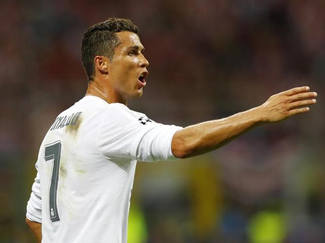 Cristiano Ronaldo gestures during the final match between Real Madrid and Atletico Madrid. (Reuters Photo)