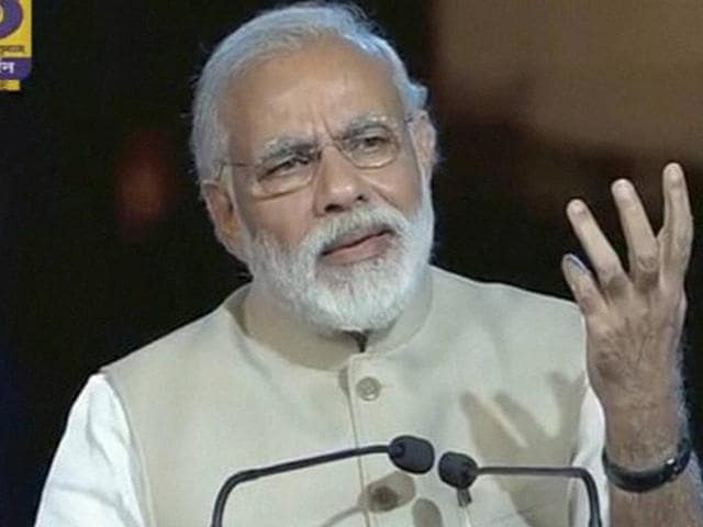 Prime Minister Narendra Modi speaks at the mega event organised to highlight the NDA two years in government, at India Gate on May 28. (PTI) Prime Minister Narendra Modi speaks at the mega event organised to highlight the NDA two years in government, at India Gate on May 28. (PTI)
