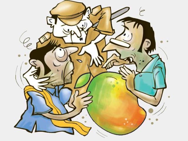 Police said Ramji Yadav and Hakim Yadav jointly owned a mango tree from which Ramji Yadav’s kin plucked 24 mangoes on Friday evening. When the fruit was being distributed, Hakim claimed he was given only six mangoes. He insisted he should have got 12 mangoes. (Illustration: Abhimanyu Sinha) Police said Ramji Yadav and Hakim Yadav jointly owned a mango tree from which Ramji Yadav’s kin plucked 24 mangoes on Friday evening. When the fruit was being distributed, Hakim claimed he was given only six mangoes. He insisted he should have got 12 mangoes. (Illustration: Abhimanyu Sinha)
