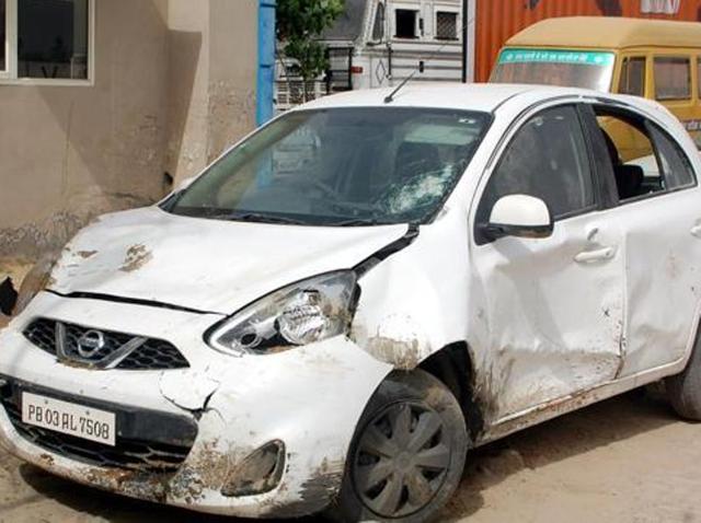 Car of the murdered cop parked in the local police station in Goniana on Saturday. (Sanjeev Kumar/HT Photo) Car of the murdered cop parked in the local police station in Goniana on Saturday. (Sanjeev Kumar/HT Photo)