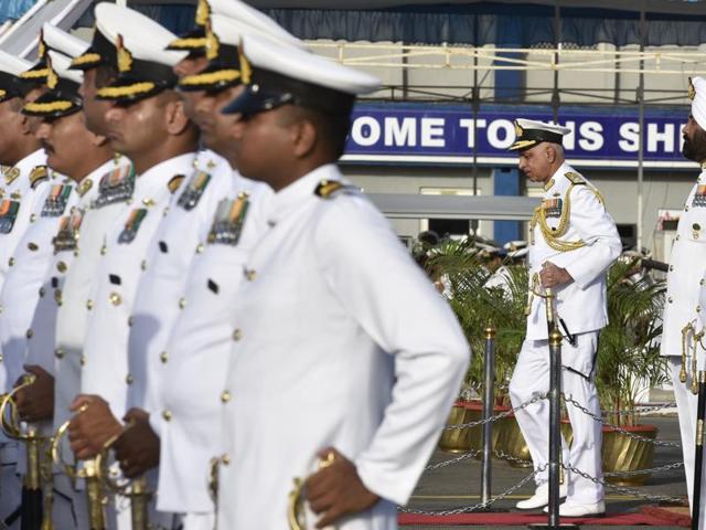 Vice Admiral Girish Luthra takes charge as flag officer commanding-in-chief,Western Naval Command at INS Shikra in Mumbai on Monday, May 30, 2016.  (Anshuman Poyrekar) 