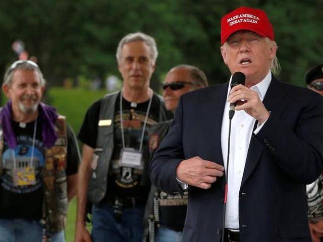 Republican US presidential candidate Donald Trump addresses the Rolling Thunder motorcycle rally. (Reuters) Republican US presidential candidate Donald Trump addresses the Rolling Thunder motorcycle rally. (Reuters)