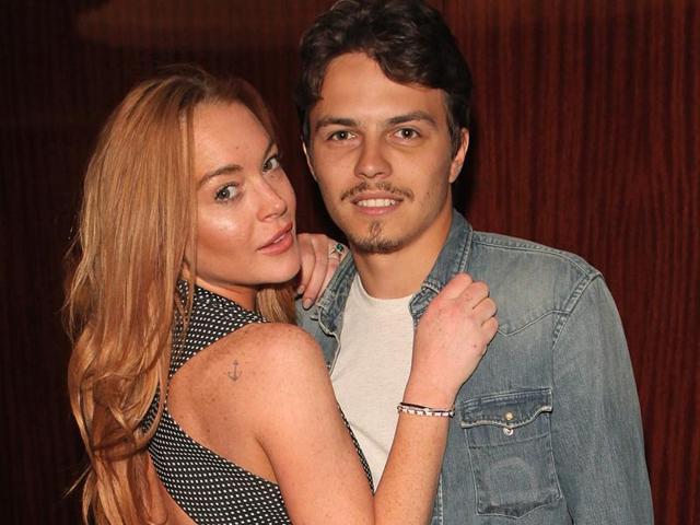 Lindsay Lohan and Egor Tarabasov attend a private screening with Alice Temperley of Disney's Alice Through The Looking Glass at the Bulgari Hotel.