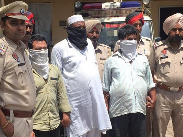 The three accused in police custody on Monday in Ludhiana. (HT Photo) The three accused in police custody on Monday in Ludhiana. (HT Photo)
