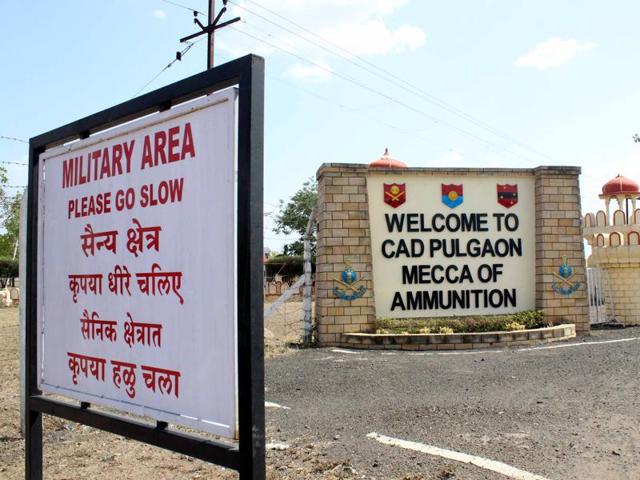 A view of main gate of Central Ammunition Depot at Pulgaon in Maharashtra. At least 16 defence personnel were killed in a fire at the depot on Tuesday, May 31, 2016.(Sunny Shinde/ HT Photo) A view of main gate of Central Ammunition Depot at Pulgaon in Maharashtra. At least 16 defence personnel were killed in a fire at the depot on Tuesday, May 31, 2016.(Sunny Shinde/ HT Photo)