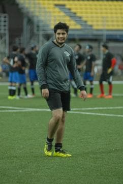 Junaid Khan, Aamir Khan’s son captured suring a celebrity football match at Cooperage. (Prodip Guha/Hindustan Times)
