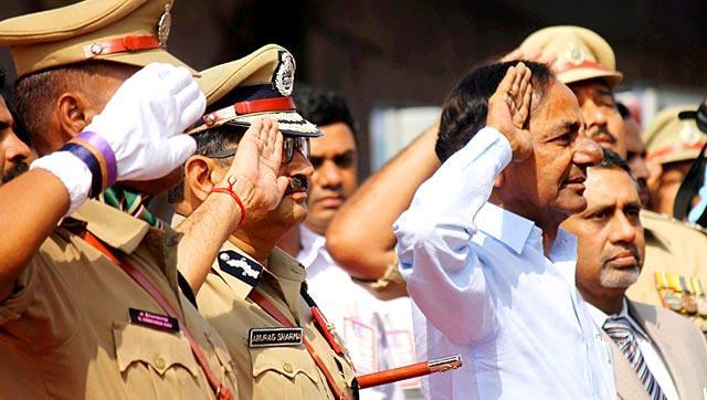 Chandrashekar Rao takes part in a police parade. (PTI file photo) Chandrashekar Rao takes part in a police parade. (PTI file photo)