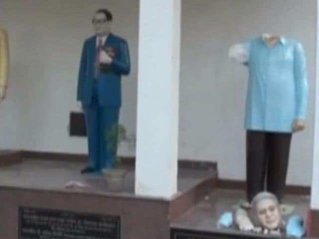 A CCTV grab of the statue of Kanshi Ram after it was vandalised by masked men on Tuesday. A CCTV grab of the statue of Kanshi Ram after it was vandalised by masked men on Tuesday.