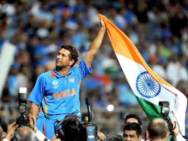 File photo of Sachin waving Indian Tricolour after Team India's victory over Sri Lanka in the 2011 World Cup final. (AFP) File photo of Sachin waving Indian Tricolour after Team India's victory over Sri Lanka in the 2011 World Cup final. (AFP)