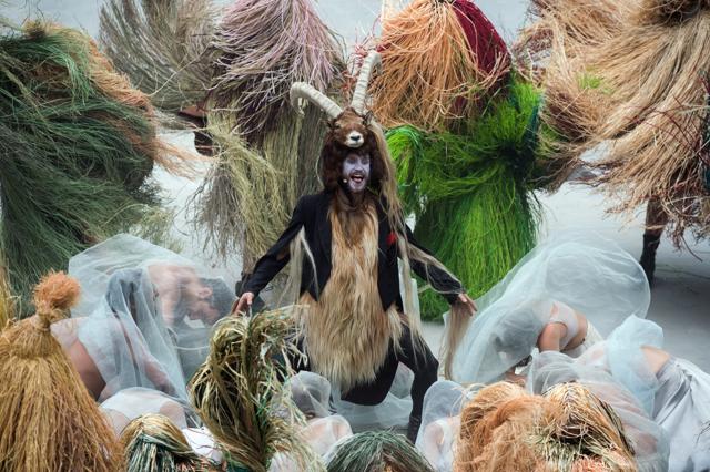 Artists perform during the opening show directed by German director Volker Hesse, on the opening day of the Gotthard rail tunnel. (AP)