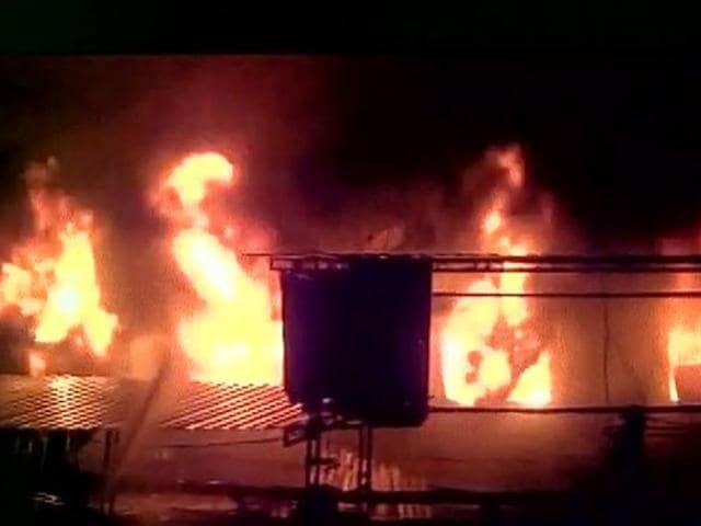 A textile dying unit located in Bhiwandi in Maharashtra was gutted after a major fire broke out in the early hours on Thursday.(ANI)