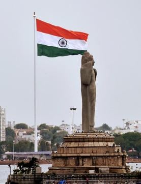 India's second tallest national flag was unfurled in Sanjeevaiah Park, on the banks of Hussain Sagar in Hyderabad on Thursday. (PTI Photo) India's second tallest national flag was unfurled in Sanjeevaiah Park, on the banks of Hussain Sagar in Hyderabad on Thursday. (PTI Photo)
