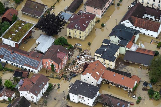 An aerial view taken on Thursday shows flooded city of Simbach am Inn. (AFP)