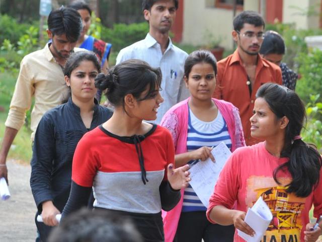 Candidates come out of the examination hall after MPPSC preliminary papers in Indore on Tuesday. (Shankar Mourya/HT photo) Candidates come out of the examination hall after MPPSC preliminary papers in Indore on Tuesday. (Shankar Mourya/HT photo)