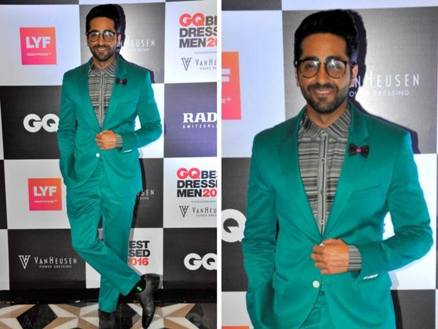 Actor Ayushmann Khurrana during GQ Best Dressed Men 2016 Awards, in Mumbai. (IANS)