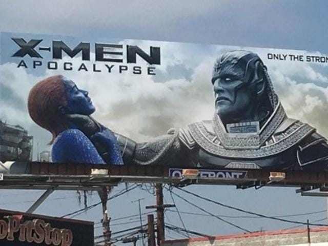 The chokehold image was posted around a number of major US cities to promote X-Men: Apocalypse. The chokehold image was posted around a number of major US cities to promote X-Men: Apocalypse.