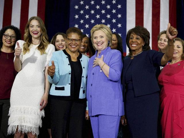 Democratic presidential candidate Hillary Clinton attends a Women for Hillary event at West Los Angeles College in Culver City, California, on Friday. (AFP) Democratic presidential candidate Hillary Clinton attends a Women for Hillary event at West Los Angeles College in Culver City, California, on Friday. (AFP)