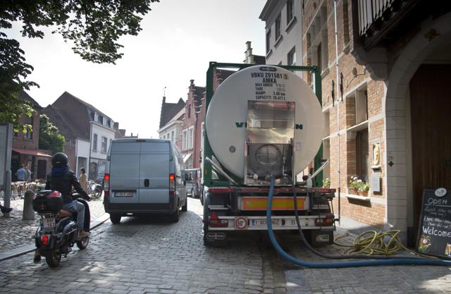 A truck pumping beer is parked outside at the Halve Maan Brewery in Bruges, Belgium on Thursday, May 26, 2016. (AP) A truck pumping beer is parked outside at the Halve Maan Brewery in Bruges, Belgium on Thursday, May 26, 2016. (AP)