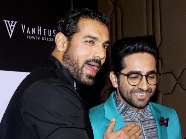 Bollywood actors John Abraham and Ayushmann Khurrana attend GQ Best Dressed Men 2016 Awards in Mumbai on Thursday. (PTI)