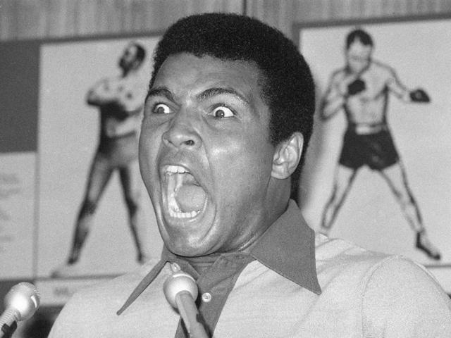 Boxer Muhammad Ali yells during a news conference in New York. (AP photo) Boxer Muhammad Ali yells during a news conference in New York. (AP photo)