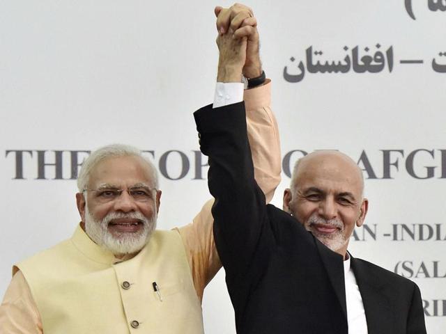 Prime Minister Narendra Modi and Afghan President Ashraf Ghani in Herat, Afghanistan on Saturday.(PTI Photo) Prime Minister Narendra Modi and Afghan President Ashraf Ghani in Herat, Afghanistan on Saturday.(PTI Photo)