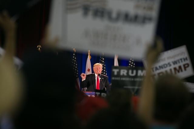 Republican presidential candidate Donald Trump speaks at a campaign rally on Thursday in San Jose, California. (AFP)