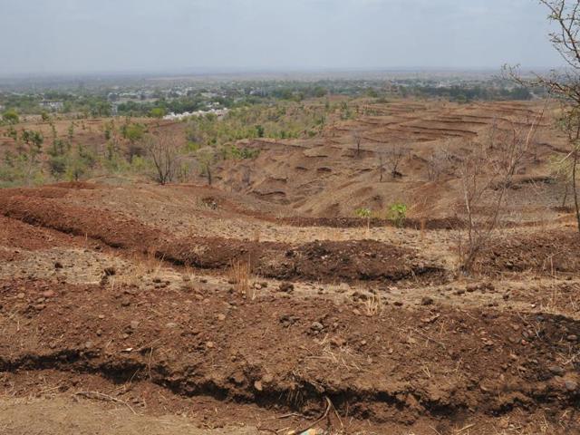 The contour trenches dug up in Hathipawa hill in Jhabua as part of water conservation drive by the tribal. (Shankar Mourya/HT Photo) The contour trenches dug up in Hathipawa hill in Jhabua as part of water conservation drive by the tribal. (Shankar Mourya/HT Photo)