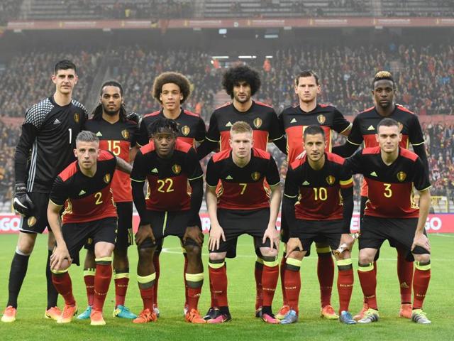 Belgium's national football team pose for a picture ahead of a friendly football match between Belgium and Finland, at the King Baudouin Stadium, on June 1, 2016 in Brussels.(AFP Photo)