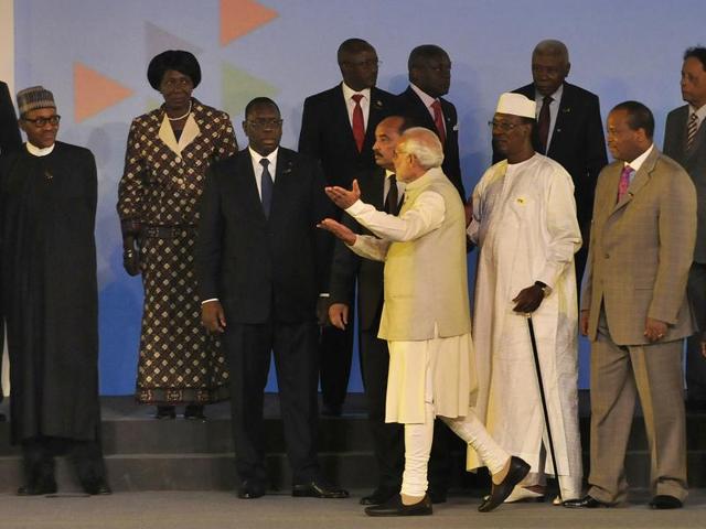 Prime Minister Narendra Modi with African heads of state and leaders during the India-Africa Forum Summit in New Delhi in October last year. (Sonu Mehta/HT File Photo) Prime Minister Narendra Modi with African heads of state and leaders during the India-Africa Forum Summit in New Delhi in October last year. (Sonu Mehta/HT File Photo)
