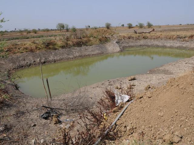 Surendra Singh of Harnawada village in Dewas has dug out farm ponds for rain harvesting. The farm ponds have improved the irrrigational facilities and increased the crop productivity.(Praveen Bajpai/HT photo)