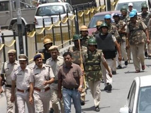 Security forces taking out a flag march in Rohtak on June 4. (HT File) Security forces taking out a flag march in Rohtak on June 4. (HT File)