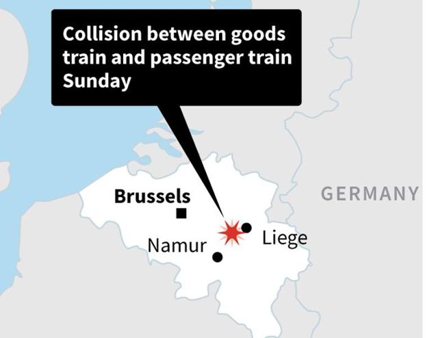 Map locating a train crash in Belgium that has left at least three people killed.(AFP)