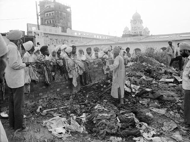 This September 30, 1984- photo shows the premises outside the Golden Temple in Amritsar after the Operation Bluestar was completed. Over 1,000 lives were claimed in the army operation. (HT file photo) This September 30, 1984- photo shows the premises outside the Golden Temple in Amritsar after the Operation Bluestar was completed. Over 1,000 lives were claimed in the army operation. (HT file photo)