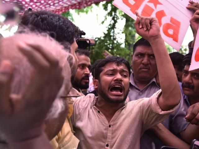 Kanhaiya Kumar, Jawaharlal Nehru University Students' Union president, participated in a protest by teachers organisations at the University Grants Commission in New Delhi on Monday. (Virendra Singh Gosain/ Hindustan Times) Kanhaiya Kumar, Jawaharlal Nehru University Students' Union president, participated in a protest by teachers organisations at the University Grants Commission in New Delhi on Monday. (Virendra Singh Gosain/ Hindustan Times)