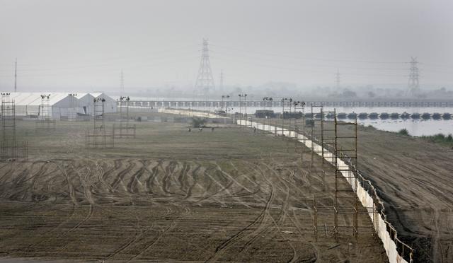 Structures being assembled for the Art of Living festival, along the Yamuna in New Delhi in March. (Raj K Raj/HT file) Structures being assembled for the Art of Living festival, along the Yamuna in New Delhi in March. (Raj K Raj/HT file)