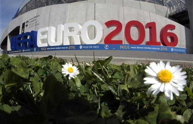 The sign announcing the UEFA Euro 2106 tournament is seen at the Allianz Riviera stadium. (Reuters Photo) The sign announcing the UEFA Euro 2106 tournament is seen at the Allianz Riviera stadium. (Reuters Photo)