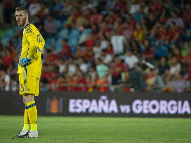 Spain's goalkeeper David de Gea looks on during the Euro 2016 friendly football match against Georgia at the Coliseum Alfonso Perez stadium in Getafe. (AFP Photo) Spain's goalkeeper David de Gea looks on during the Euro 2016 friendly football match against Georgia at the Coliseum Alfonso Perez stadium in Getafe. (AFP Photo)