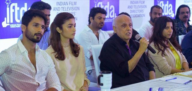 Filmmaker Mahesh Bhatt with Udta Punjab film actors Shahid Kapoor and Alia Bhatt at a press conference by Indian Film and Television Directors Association (IFTDA) in Mumbai on Wednesday. (PTI) Filmmaker Mahesh Bhatt with Udta Punjab film actors Shahid Kapoor and Alia Bhatt at a press conference by Indian Film and Television Directors Association (IFTDA) in Mumbai on Wednesday. (PTI)