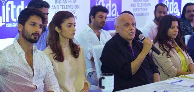 Filmmaker Mahesh Bhatt with Udta Punjab film actors Shahid Kapoor and Alia Bhatt at a press conference organised by the Indian Film and Television Directors Association (IFTDA) in Mumbai on Wednesday. (PTI) Filmmaker Mahesh Bhatt with Udta Punjab film actors Shahid Kapoor and Alia Bhatt at a press conference organised by the Indian Film and Television Directors Association (IFTDA) in Mumbai on Wednesday. (PTI)
