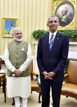 Prime Minister Narendra Modi with US President Barack Obama during a meeting in the Oval Office of the White House in Washington on Tuesday. (PTI) Prime Minister Narendra Modi with US President Barack Obama during a meeting in the Oval Office of the White House in Washington on Tuesday. (PTI)