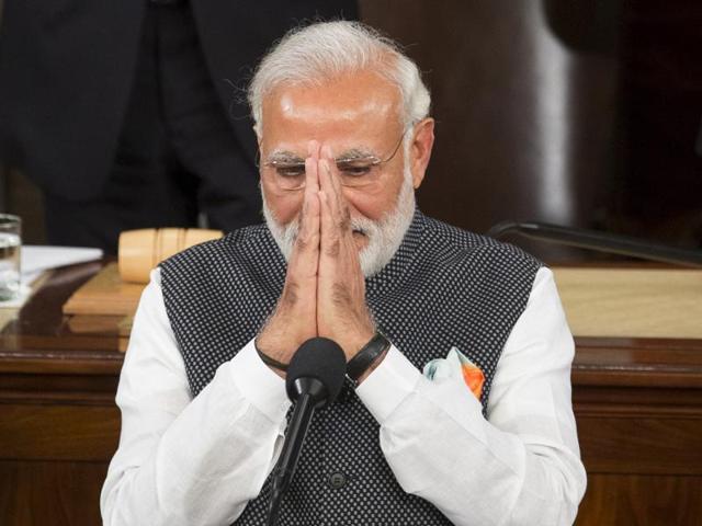 Prime Minister Narendra Modi at a joint meeting of the US Congress on Capitol Hill in Washington, Wednesday.(AP Photo)