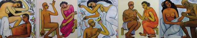 Story of Woman, Oil&nbsp;on&nbsp;canvas. This work comprises five canvases, each measuring 60 x 60 in (The Arts Trust)