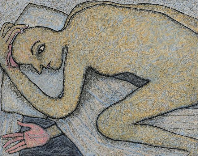 Man in Bed, Pen &amp; Ink with Pastel on Paper (The Arts Trust)