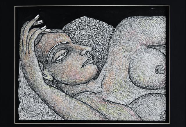 The beautiful face, Pen &amp; Ink with Pastel on Paper, Cross Hatch (The Arts Trust)