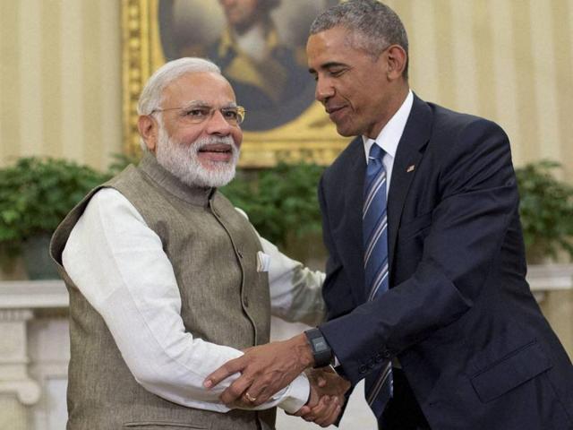 Prime Minister Narendra Modi and US President Barack Obama shake hands in the Oval Office of the White House in Washington on Tuesday.(AP Photo) Prime Minister Narendra Modi and US President Barack Obama shake hands in the Oval Office of the White House in Washington on Tuesday.(AP Photo)