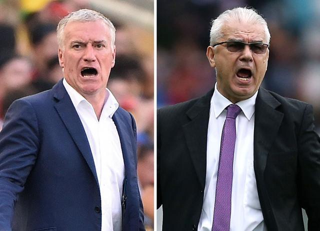 A combination of file pictures shows France's coach Didier Deschamps (left) and Romania's coach Anghel Iordanescu. (AFP Photo) A combination of file pictures shows France's coach Didier Deschamps (left) and Romania's coach Anghel Iordanescu. (AFP Photo)