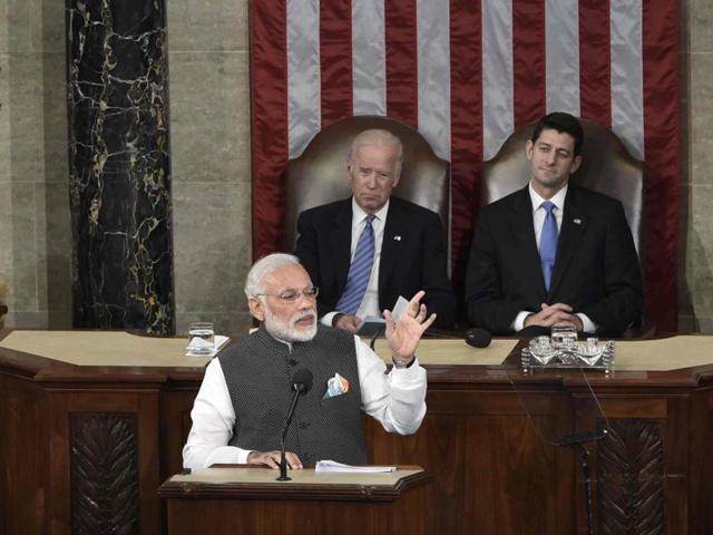 PM Modi addresses a joint meeting of Congress at the US Capitol in Washington DC on Wednesday. Human rights activists have asked that the deterioration of human rights and religious freedombe made a part of the US’ dialogue with India. (AFP) PM Modi addresses a joint meeting of Congress at the US Capitol in Washington DC on Wednesday. Human rights activists have asked that the deterioration of human rights and religious freedombe made a part of the US’ dialogue with India. (AFP)
